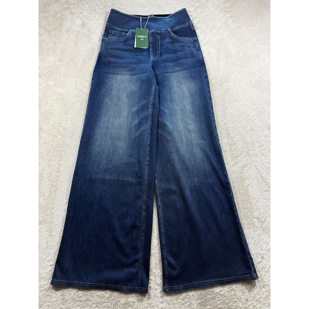 NWT Halara Womens Flex Wide Leg High Waisted Stretch Blue Denim XS Meas: 24x30.5